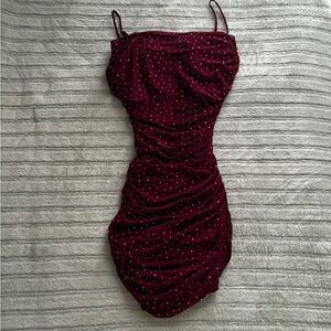 Privy Burgundy Mini Dress with White Dots
